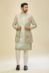 Buy_RNG Safawala_Green Silk Embroidery Sherwani Set _at_Aza_Fashions