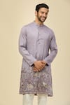 RNG Safawala_Purple Crepe, Silk, Cotton Embroidery Kurta Set _at_Aza_Fashions