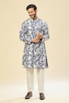 RNG Safawala_Blue Crepe, Silk, Cotton Embroidery Floral Kurta Set _at_Aza_Fashions