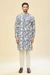 Shop_RNG Safawala_Blue Crepe, Silk, Cotton Embroidery Floral Kurta Set 