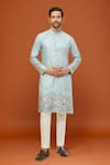 Buy_RNG Safawala_Blue Crepe, Silk Embroidery Kurta Set _at_Aza_Fashions