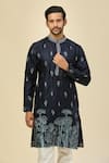 RNG Safawala_Blue Crepe, Silk Embroidery Kurta Set _at_Aza_Fashions