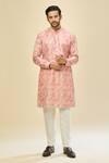 RNG Safawala_Pink Crepe, Silk Embroidery Printed Kurta Set _at_Aza_Fashions