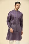 Buy_RNG Safawala_Purple Muslin, Silk Embroidery Nehru Jacket Set _Online_at_Aza_Fashions