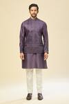 Shop_RNG Safawala_Purple Muslin, Silk Embroidery Nehru Jacket Set 