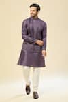 Buy_RNG Safawala_Purple Muslin, Silk Embroidery Nehru Jacket Set _at_Aza_Fashions