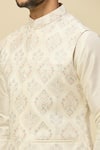 RNG Safawala_Cream Silk Embroidery Raw Nehru Jacket Set _at_Aza_Fashions