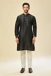 RNG Safawala_Black Silk Embroidery Raw Nehru Jacket Set _at_Aza_Fashions