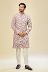 RNG Safawala_Pink Crepe, Silk Embroidery Kurta Set _at_Aza_Fashions