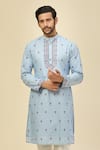 Shop_RNG Safawala_Blue Crepe, Silk Embroidery Kurta Set _Online_at_Aza_Fashions