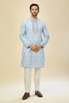 RNG Safawala_Blue Crepe, Silk Embroidery Kurta Set _at_Aza_Fashions