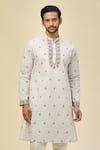 RNG Safawala_White Crepe, Silk Embroidery Kurta Set _at_Aza_Fashions