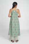 Shop_Sinjhar_Teal Cotton V-neck Dull Floral Printed Kurta Set _at_Aza_Fashions