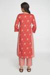 Shop_Sinjhar_Red Cotton, Chanderi Split V-neck Floral Printed Kurta Set _at_Aza_Fashions