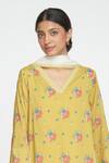 Sinjhar_Yellow Cotton, Chanderi Embroidery V-neck Printed Kurta Set With Dupatta _Online_at_Aza_Fashions