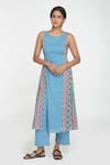 Buy_Sinjhar_Blue Cotton Round Neck Printed Kurta Set _at_Aza_Fashions