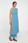 Shop_Sinjhar_Blue Cotton Round Neck Printed Kurta Set _Online_at_Aza_Fashions