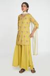 Sinjhar_Yellow Cotton, Chanderi Embroidery Round Neck Printed Kurta Set With Dupatta _Online_at_Aza_Fashions