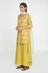Buy_Sinjhar_Yellow Cotton, Chanderi Embroidery Round Neck Printed Kurta Set With Dupatta _Online_at_Aza_Fashions
