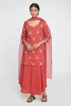 Buy_Sinjhar_Red Cotton, Chanderi Keyhole Neck Floral Printed Kurta Set _at_Aza_Fashions
