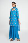 Buy_Sinjhar_Blue Cotton, Chanderi Embroidery Round Neck Floral Printed Kurta Set _Online_at_Aza_Fashions