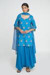 Buy_Sinjhar_Blue Cotton, Chanderi Embroidery Round Neck Floral Printed Kurta Set _at_Aza_Fashions