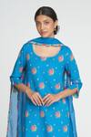 Sinjhar_Blue Cotton, Chanderi Embroidery Round Neck Floral Printed Kurta Set _at_Aza_Fashions