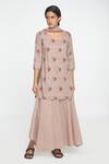 Buy_Sinjhar_Beige Cotton, Chanderi Embroidery Keyhole Neck Floral Print Kurta Set _Online_at_Aza_Fashions