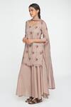 Shop_Sinjhar_Beige Cotton, Chanderi Embroidery Keyhole Neck Floral Print Kurta Set _Online_at_Aza_Fashions