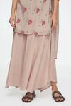 Sinjhar_Beige Cotton, Chanderi Embroidery Keyhole Neck Floral Print Kurta Set _at_Aza_Fashions