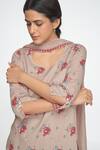 Buy_Sinjhar_Beige Cotton, Chanderi Embroidery Keyhole Neck Floral Print Kurta Set 