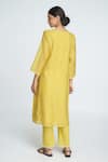 Shop_Sinjhar_Yellow Chanderi, Cotton Embroidery V-neck Kurta Set _at_Aza_Fashions
