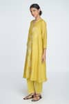 Sinjhar_Yellow Chanderi, Cotton Embroidery V-neck Kurta Set _Online_at_Aza_Fashions
