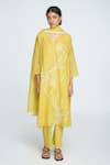 Buy_Sinjhar_Yellow Chanderi, Cotton Embroidery V-neck Kurta Set _at_Aza_Fashions