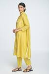 Shop_Sinjhar_Yellow Chanderi, Cotton Embroidery V-neck Kurta Set _Online_at_Aza_Fashions
