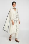 Sinjhar_White Chanderi, Cotton Embroidery V-neck Printed Kurta Set _at_Aza_Fashions