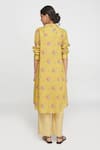 Shop_Sinjhar_Yellow Cotton Collared Floral Printed Kurta Set _at_Aza_Fashions