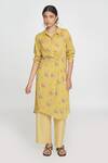 Buy_Sinjhar_Yellow Cotton Collared Floral Printed Kurta Set _at_Aza_Fashions