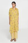 Shop_Sinjhar_Yellow Cotton Collared Floral Printed Kurta Set _Online_at_Aza_Fashions