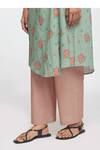 Sinjhar_Teal Cotton Collared Dull Printed Kurta And Pant Set _Online_at_Aza_Fashions