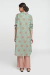 Shop_Sinjhar_Teal Cotton Collared Dull Printed Kurta And Pant Set _at_Aza_Fashions