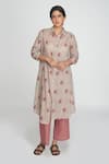 Buy_Sinjhar_Beige Cotton Collared Floral Printed Kurta Set _at_Aza_Fashions