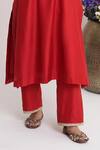 Siyona by Ankurita_Red Chanderi, Net Embroidery Split V-neck Kurta Set _Online_at_Aza_Fashions