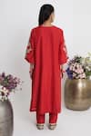 Shop_Siyona by Ankurita_Red Chanderi, Organza Embroidery Round Neck Laal Bootedaar Kurta Set _at_Aza_Fashions