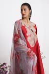 Buy_Siyona by Ankurita_Red Chanderi, Organza Embroidery Round Neck Laal Bootedaar Kurta Set _Online_at_Aza_Fashions