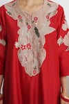 Siyona by Ankurita_Red Chanderi, Organza Embroidery Round Neck Laal Bootedaar Kurta Set _at_Aza_Fashions