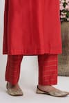 Buy_Siyona by Ankurita_Red Chanderi, Viscose Embroidery Round Neck Lehraata Resham Kurta Set _Online_at_Aza_Fashions