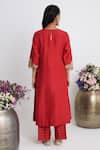 Shop_Siyona by Ankurita_Red Chanderi, Viscose Embroidery Round Neck Lehraata Resham Kurta Set _at_Aza_Fashions