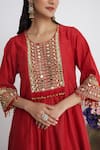 Siyona by Ankurita_Red Chanderi, Viscose Embroidery Round Neck Lehraata Resham Kurta Set _at_Aza_Fashions