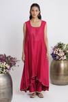Buy_Siyona by Ankurita_Pink Chanderi, Organza Beads, Embroidery Round Nakshi Double-layered Kurta Set _Online_at_Aza_Fashions
